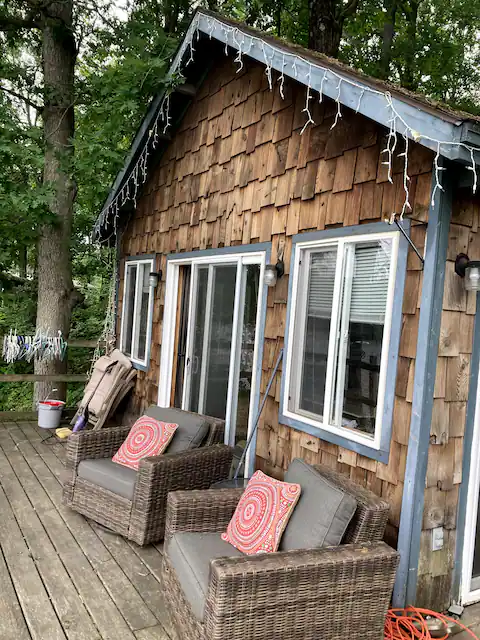 Cedar shingle cabin with deck